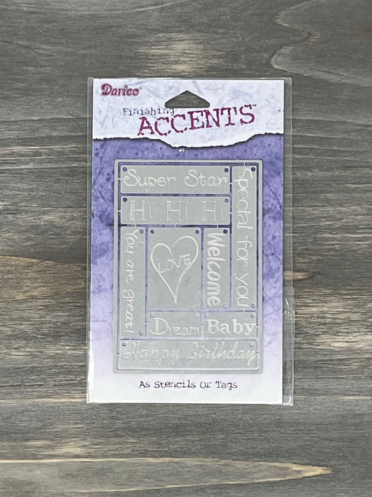 Darice Finishing Accents - Use as stencils or tags - #1201-95 1PC/PKG Galvanized Metal Tags with Words - 2002 - Scrapbooking, card making