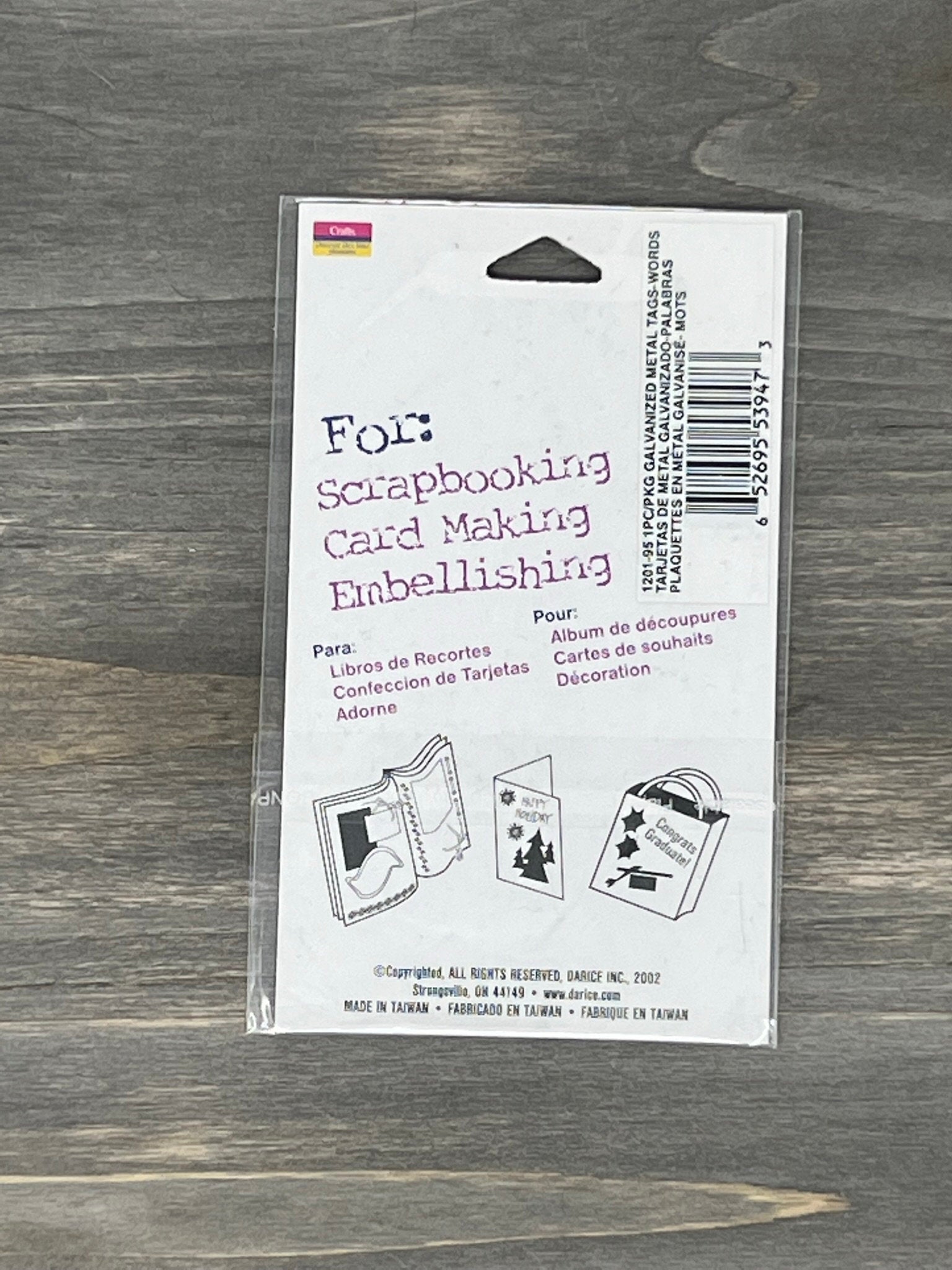 Darice Finishing Accents - Use as stencils or tags - #1201-95 1PC/PKG Galvanized Metal Tags with Words - 2002 - Scrapbooking, card making