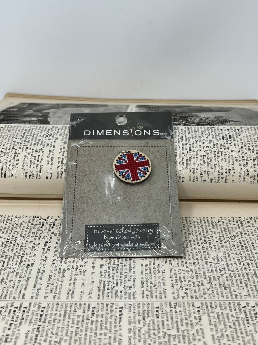Dimensions Hand-Stitched Jewelry - Just add your favorite chain! #72-74090 Small Circle Union Jack - Cross Stitched Wood Pendant - charms