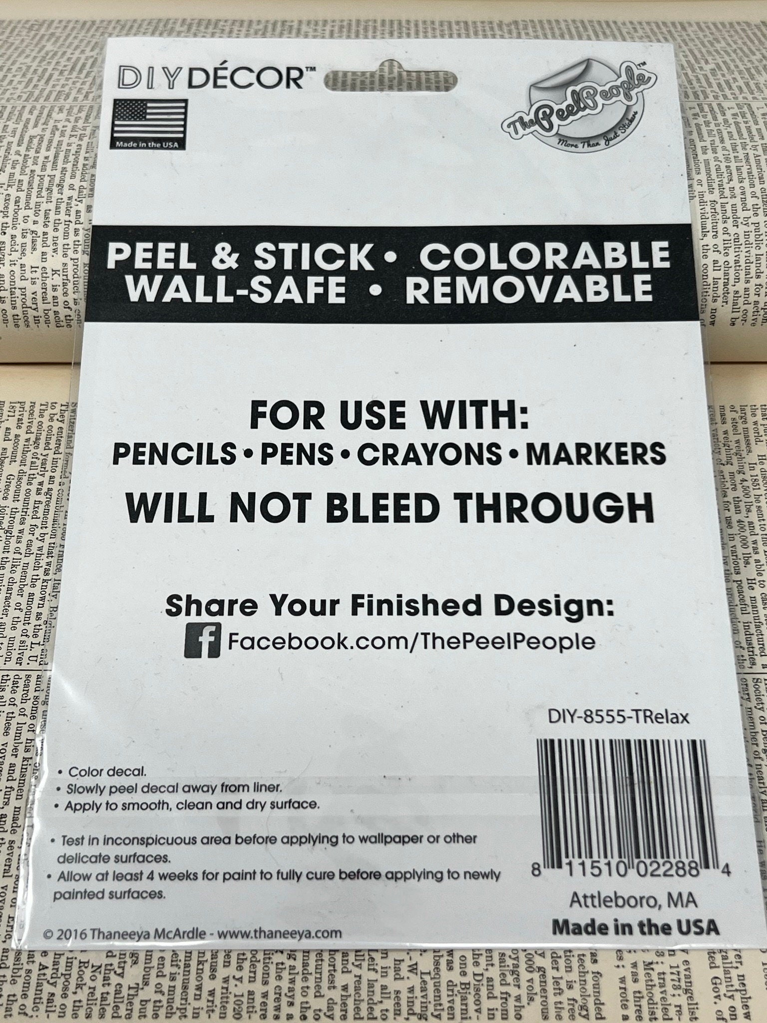 DIY Decor Art by Thaneeya Colorable Decals - Peel and Stick - Removable - Relax - The Peel People - Adult coloring - Wall Safe - Retro