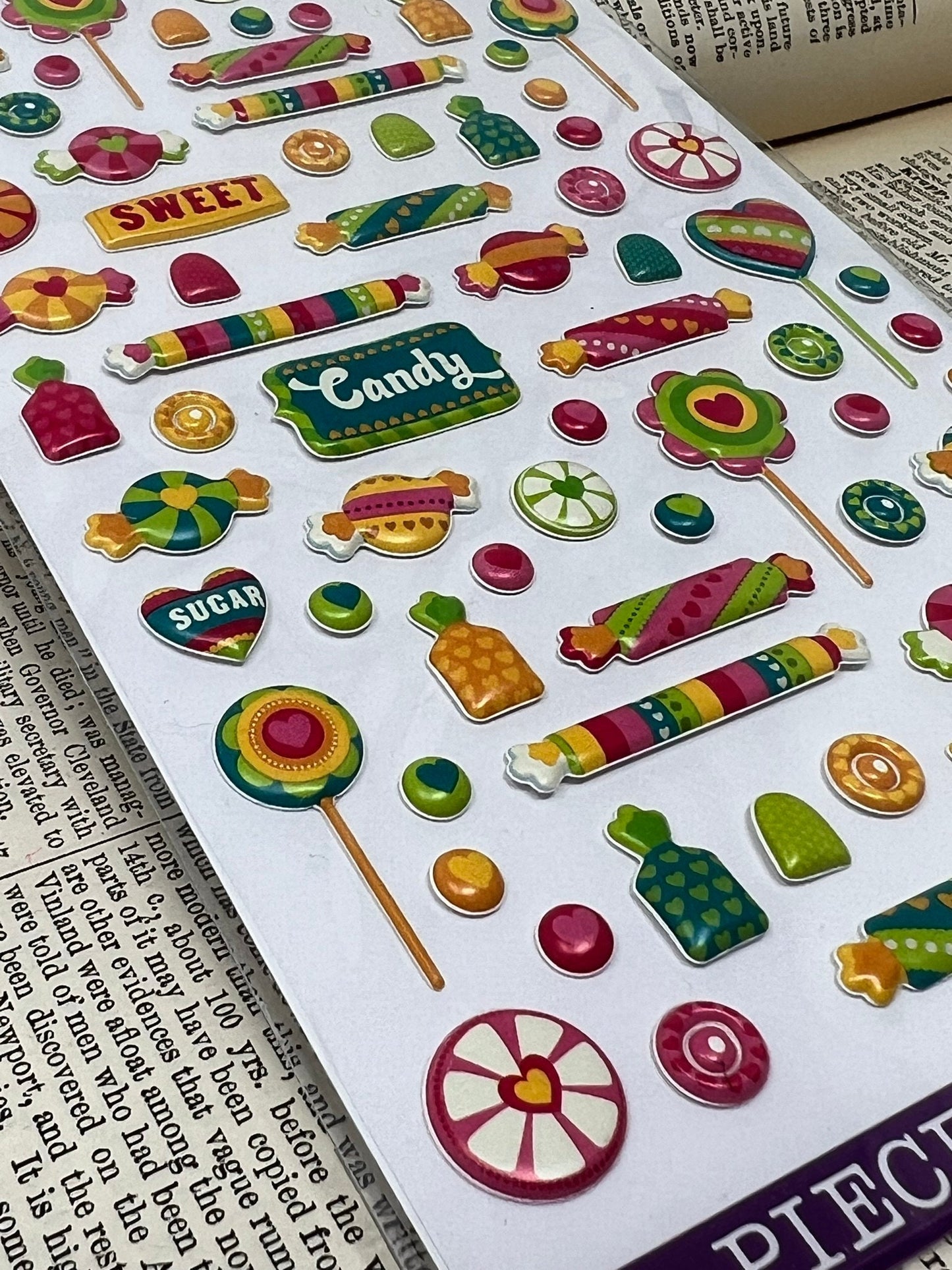 Sticko Everyday Stickers - Tiny Candy - Scrapbooking, journaling, planners - Puffy Stickers, Sweet, Sugar, Candy, Lollipops, Gumdrops