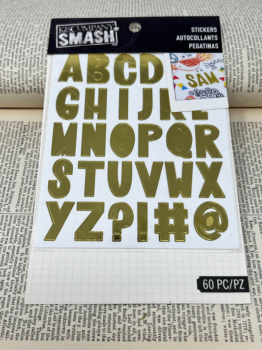 K&Company Smash Stickers - 60 Pieces - Gold Alphabet Stickers - EK Success Brands - Scrapbooking, journaling, planners, junk journals