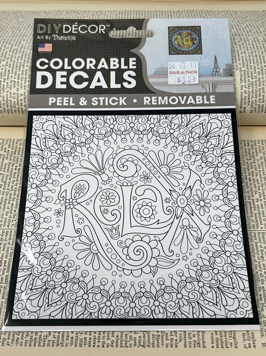 DIY Decor Art by Thaneeya Colorable Decals - Peel and Stick - Removable - Relax - The Peel People - Adult coloring - Wall Safe - Retro