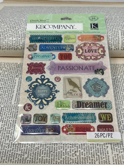 K&Company Clearly Yours Epoxy Stickers - Jubilee Word - EK Success Brands - Spotted Canary Scrapbooking, journaling, planners, junk journals