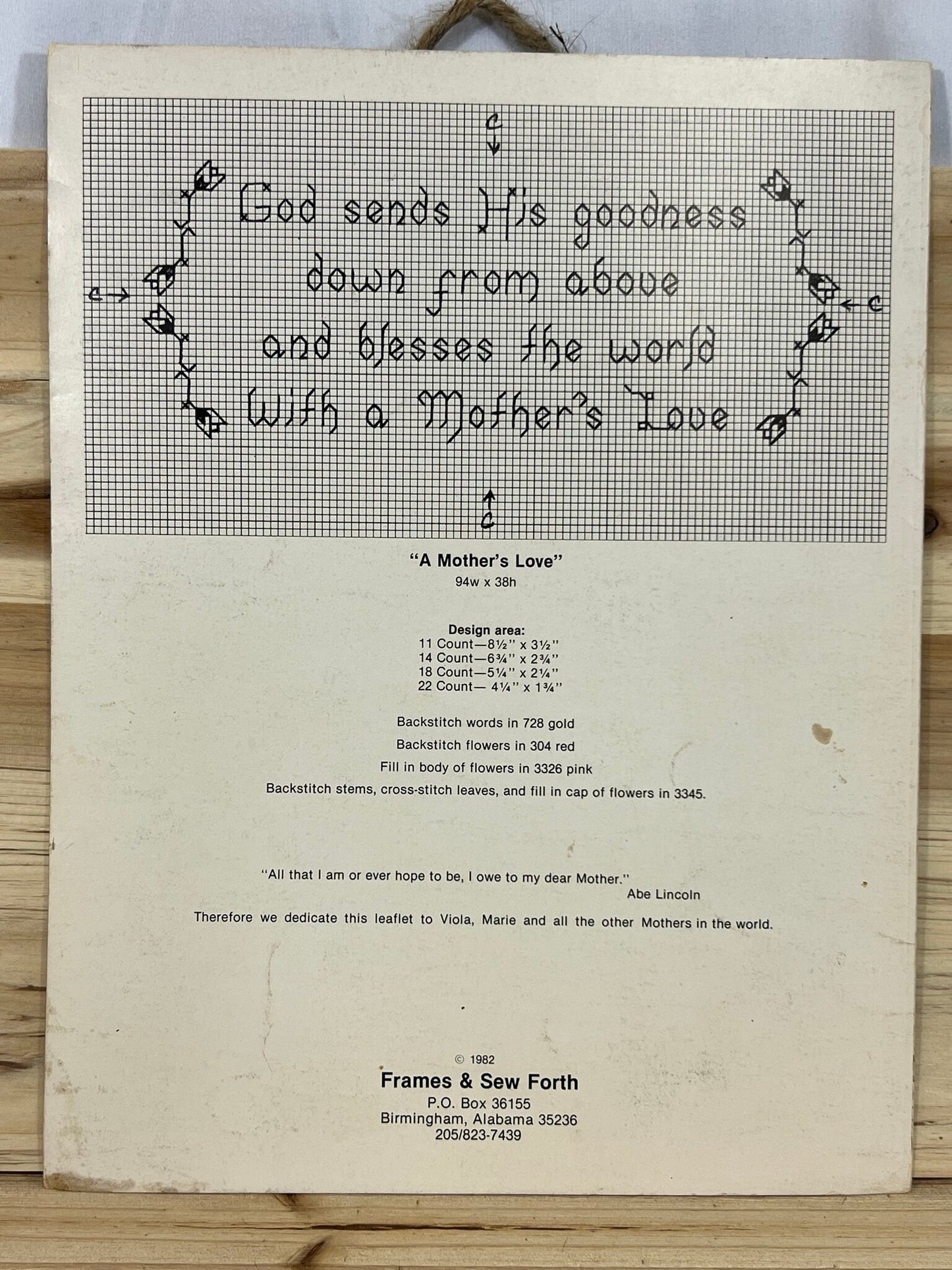 Everyday is Mother's Day - Leaflet 3 - 1982 - Frames & Sew Forth - 3 cross stitch patterns for Mother's Day gifts