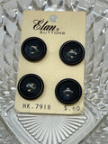 Button Pack #27 - Blue Vintage Buttons - 4 Holes - 4 Buttons - Elan Buttons - HK 791B size 30 3/4" -  On cards, none missing