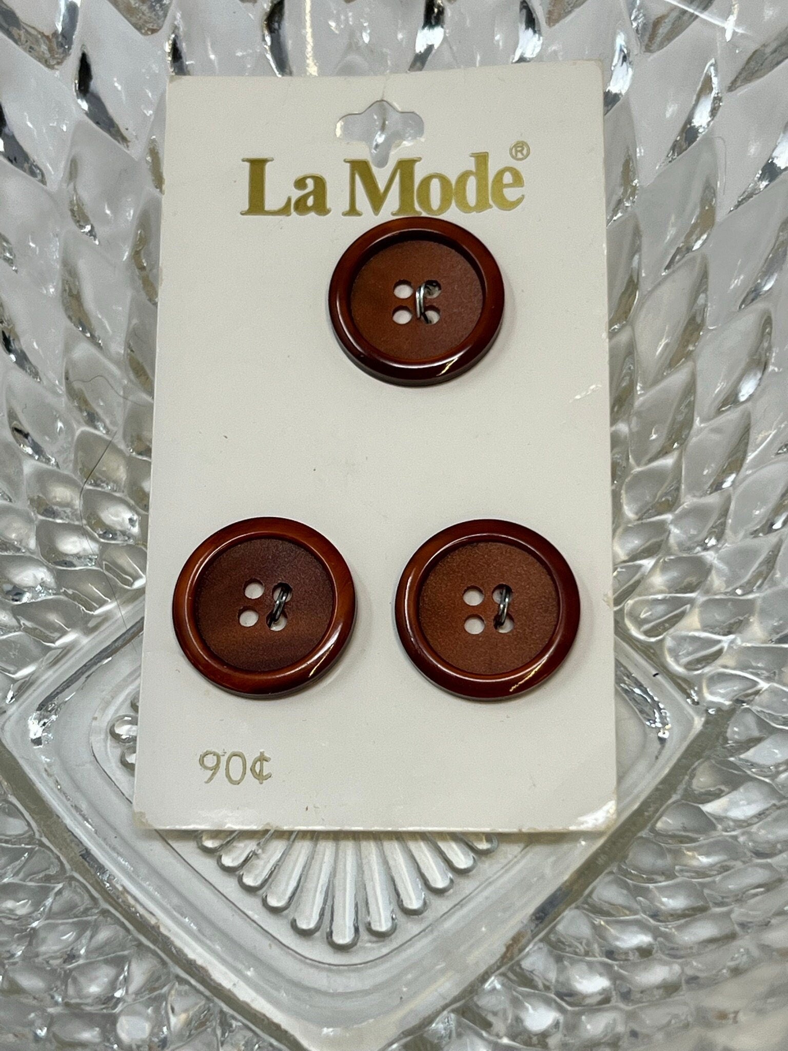 Button Pack #43 - Rust Vintage Buttons - 4 Holes - 3 Buttons - La Mode - #2826 size 30 3/4" - Vintage - On card, none missing