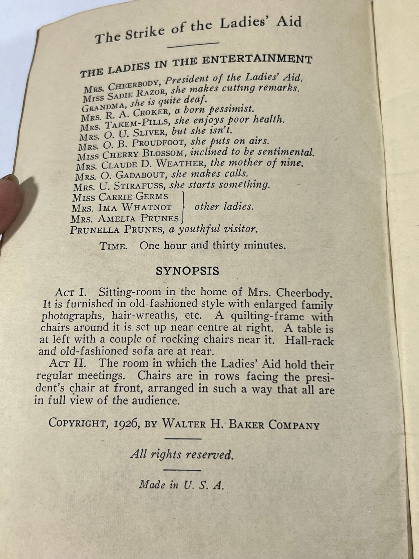 No Plays Exchanged - Baker's Novelty Plays - The Strike of the Ladies' Aid - The Willis N. Bugbee Co. Choicest Amatuer Entertainments 1920s