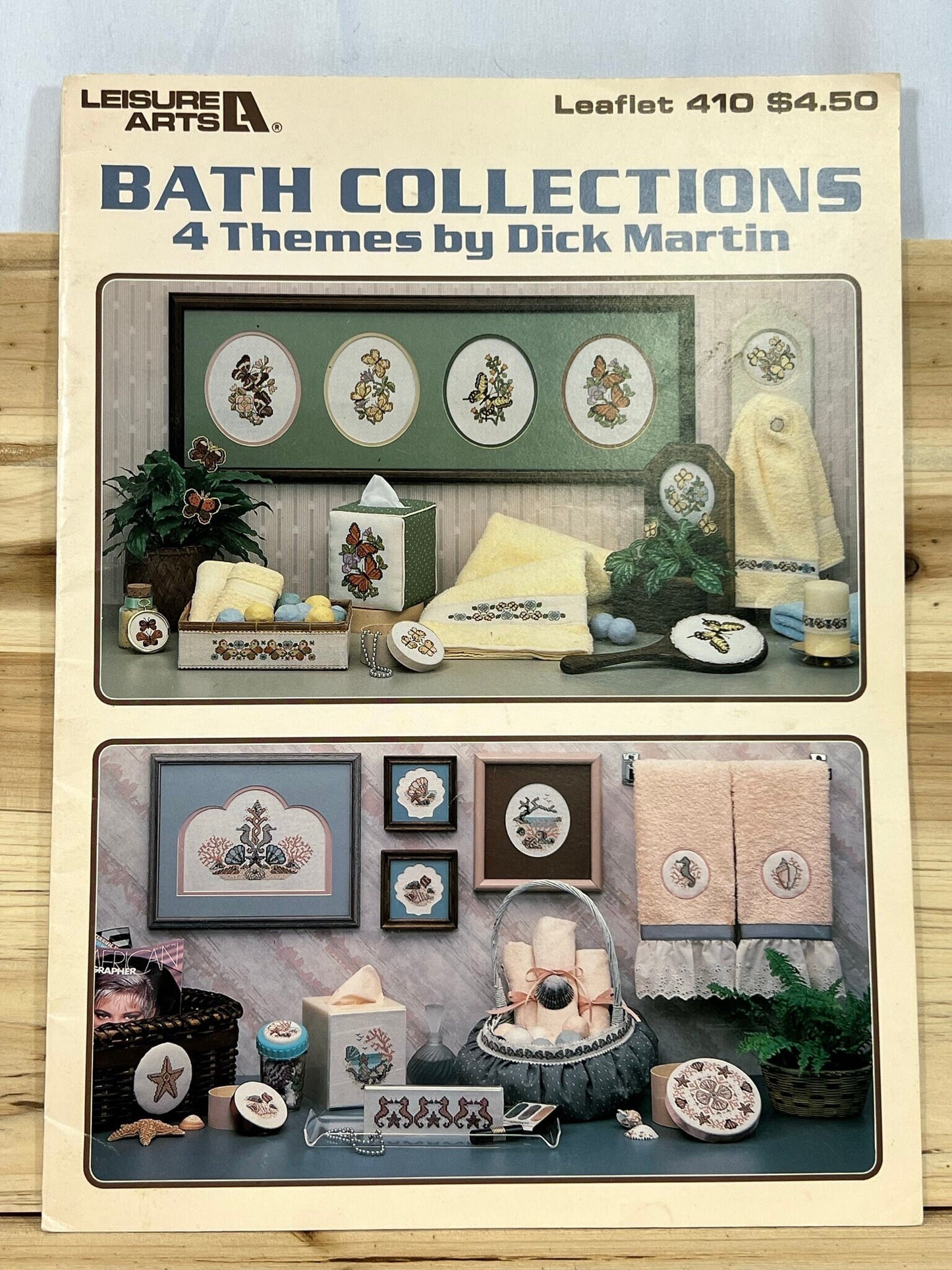 Leisure Arts Leaflet 410 - Bath Collections - 4 Themes by Dick Martin - 1985 - Shells, Mallards, Butterflies, Hearts and Flowers