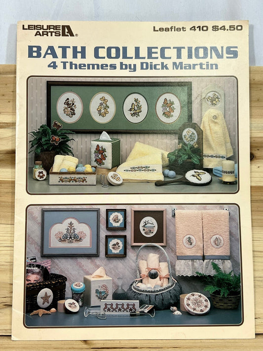 Leisure Arts Leaflet 410 - Bath Collections - 4 Themes by Dick Martin - 1985 - Shells, Mallards, Butterflies, Hearts and Flowers