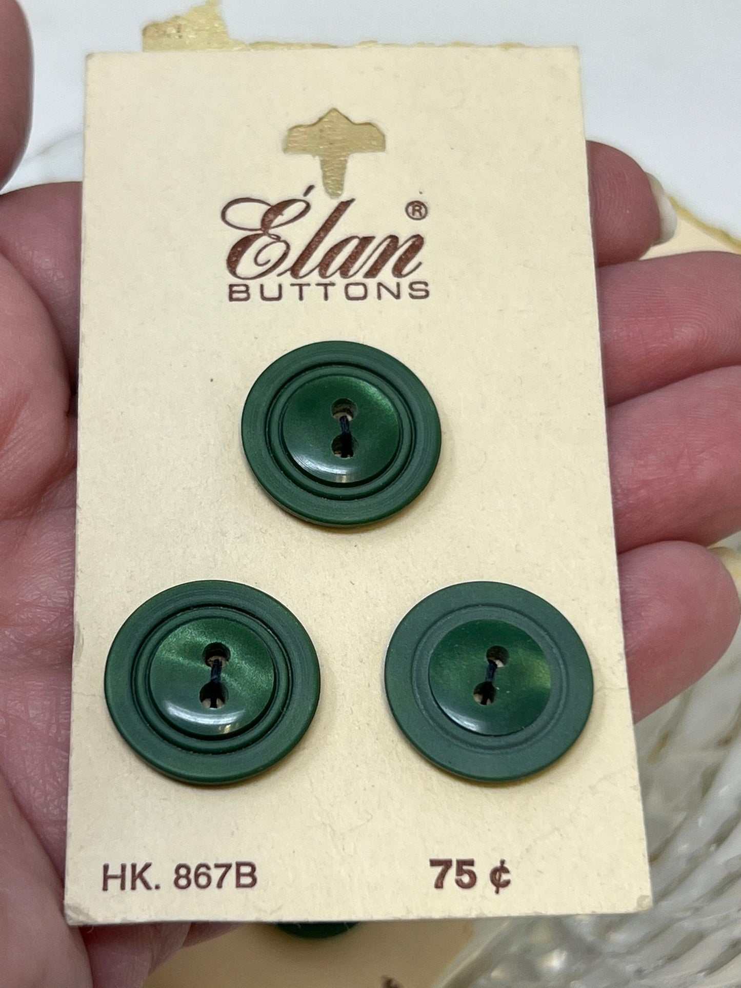 Button Pack #34 - Green Vintage Buttons - 2 Holes - 5 Buttons - Elan Buttons - See description for more details