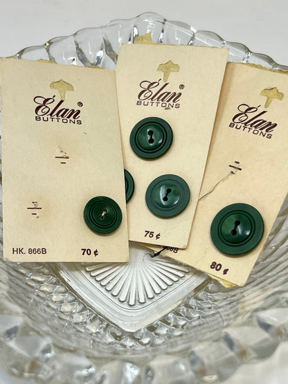 Button Pack #34 - Green Vintage Buttons - 2 Holes - 5 Buttons - Elan Buttons - See description for more details