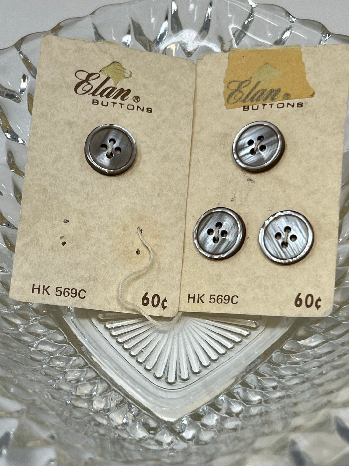 Button Pack #46 - Pearl Tan Vintage Buttons - 4 Holes - 4 Buttons - Elan Buttons - HK 569C Size 24 5/8" - On Cards, two missing