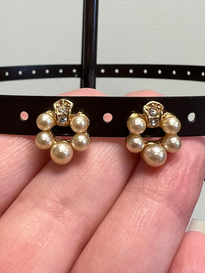 Vintage Gold Tone Faux Pearl and Gem Earrings