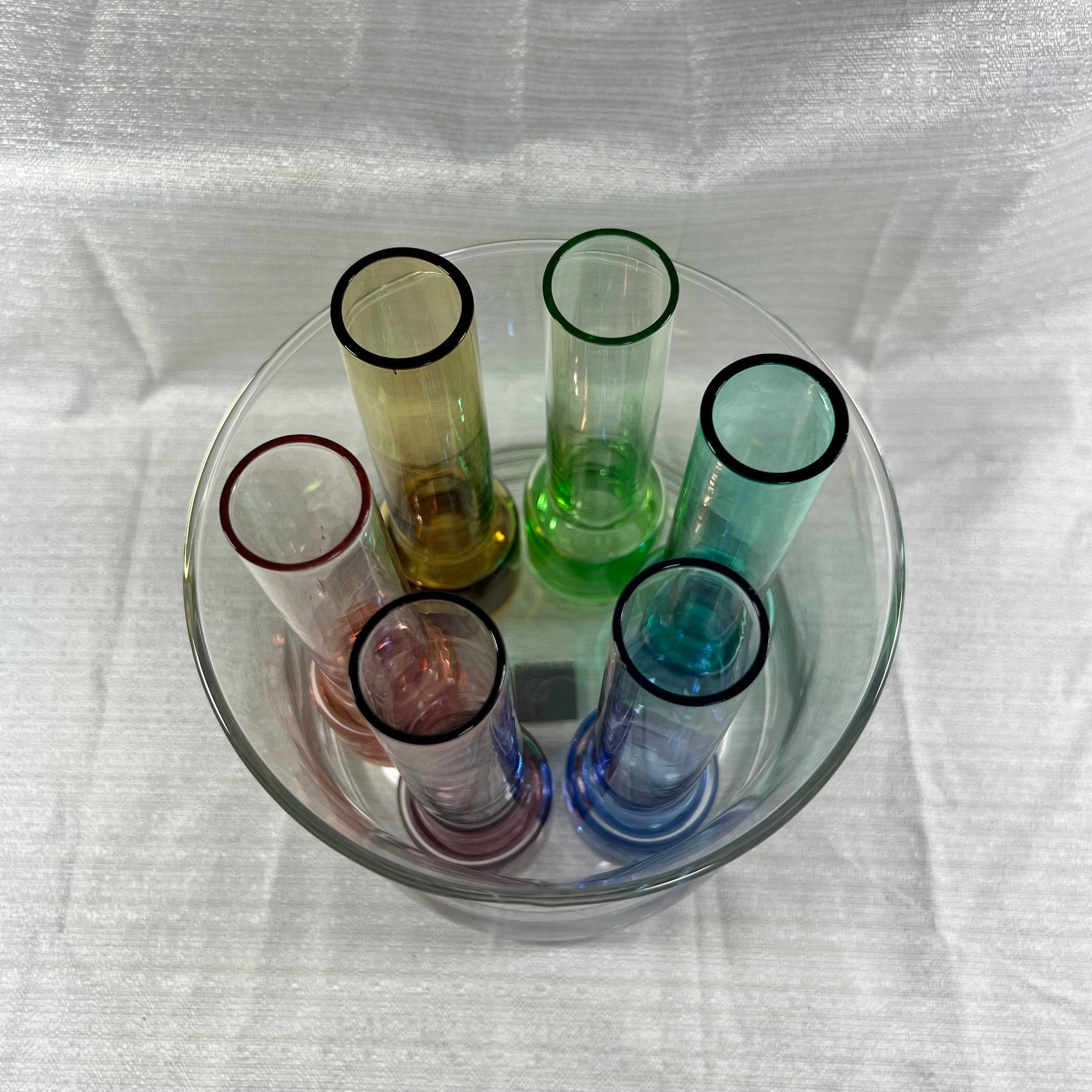 Vintage 7 Piece Colorful Circleware Vodka Shot Glasses with Bucket