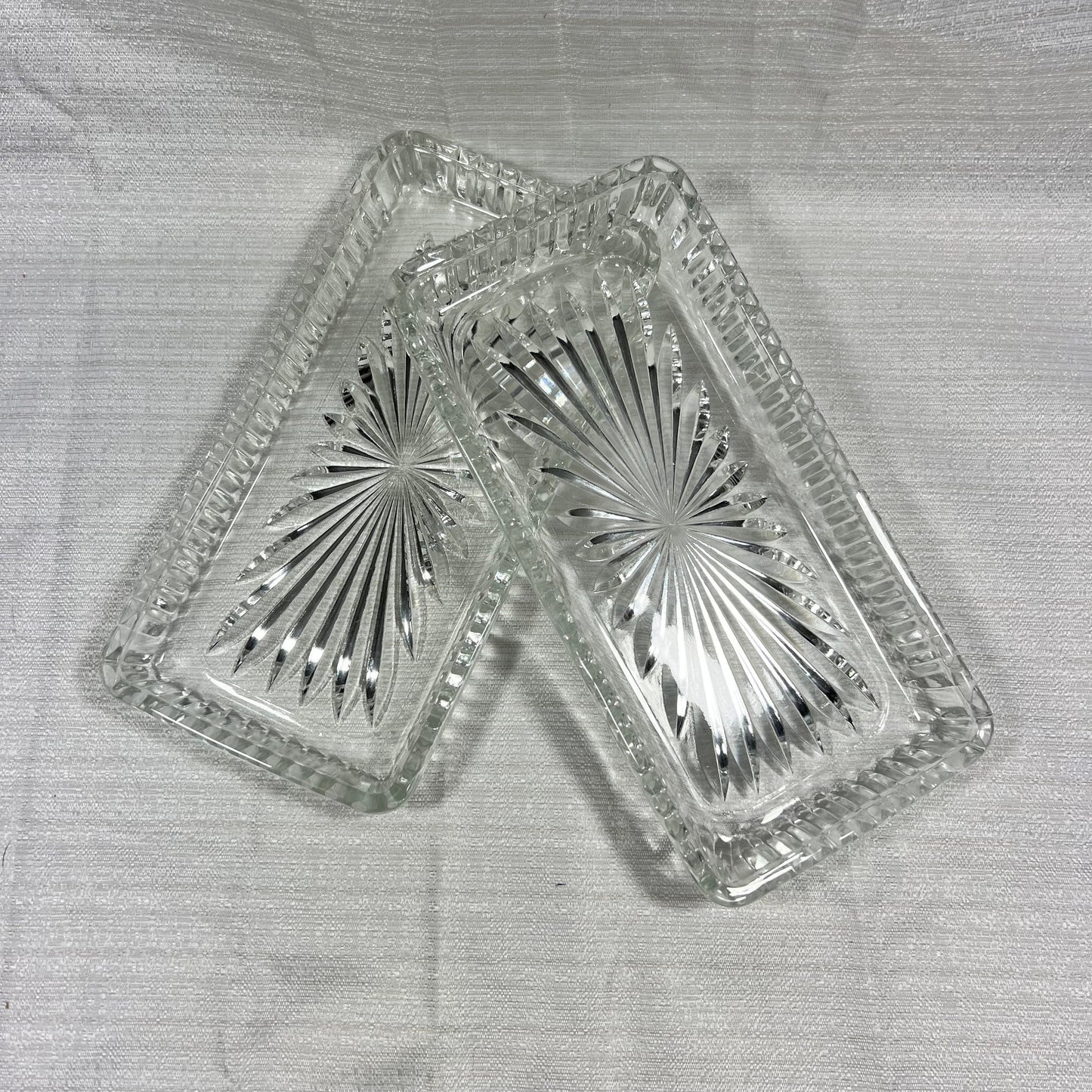 Set of Two Pressed Glass Starburst Pattern Relish Dishes/Trinket Dishes