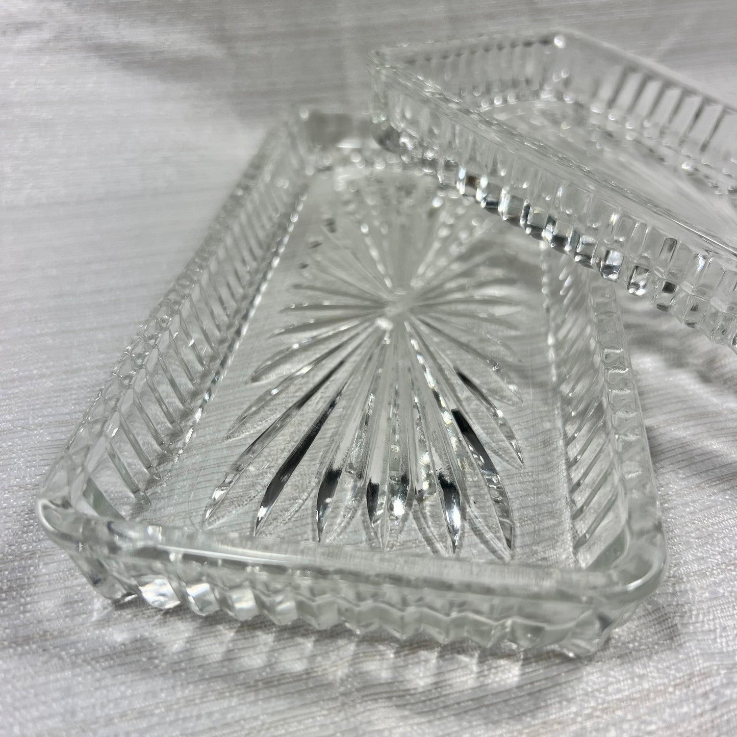 Set of Two Pressed Glass Starburst Pattern Relish Dishes/Trinket Dishes