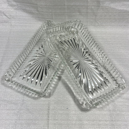 Set of Two Pressed Glass Starburst Pattern Relish Dishes/Trinket Dishes