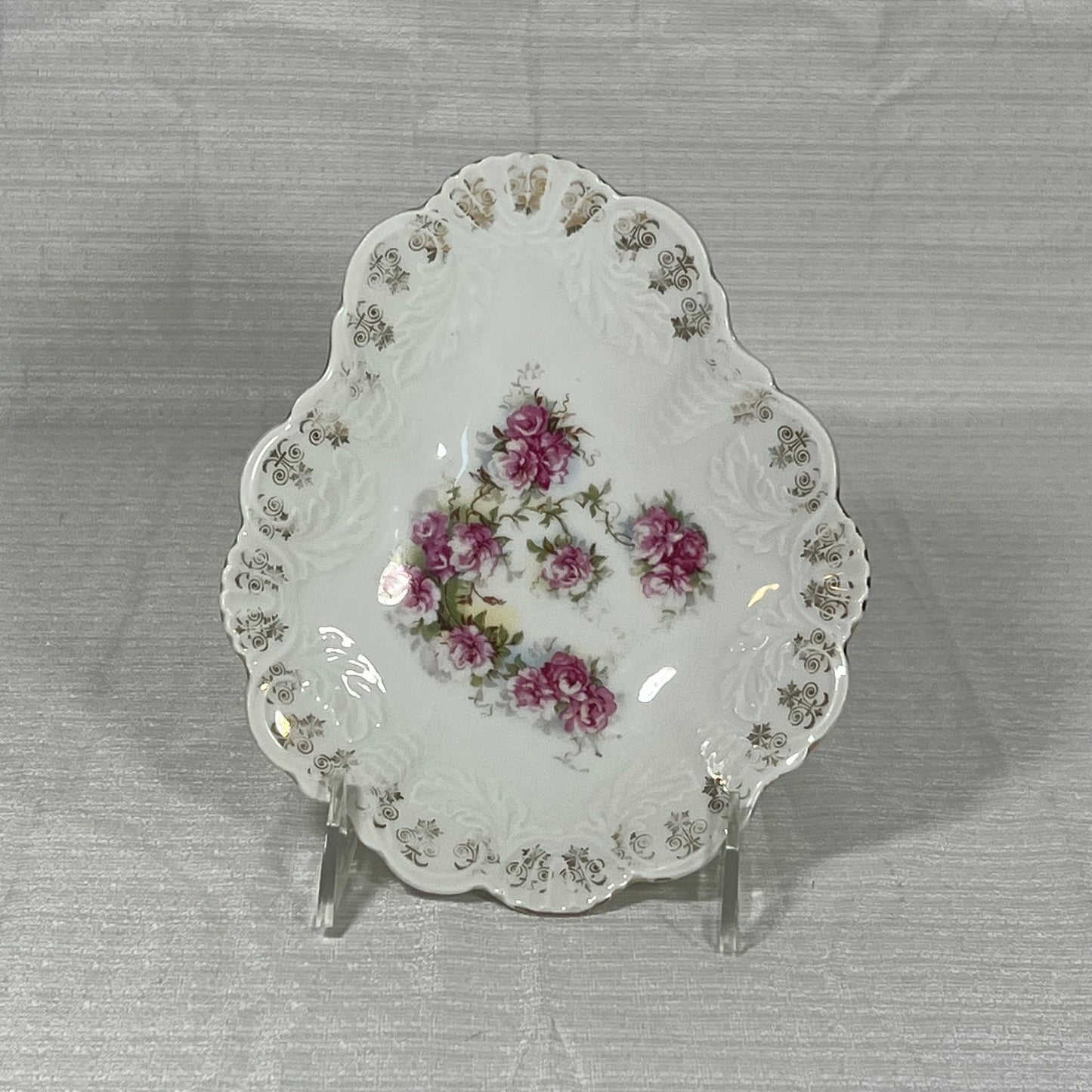 Floral Leaf Trinket Dish with Gold Trim