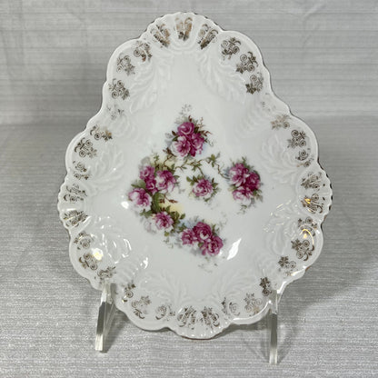 Floral Leaf Trinket Dish with Gold Trim