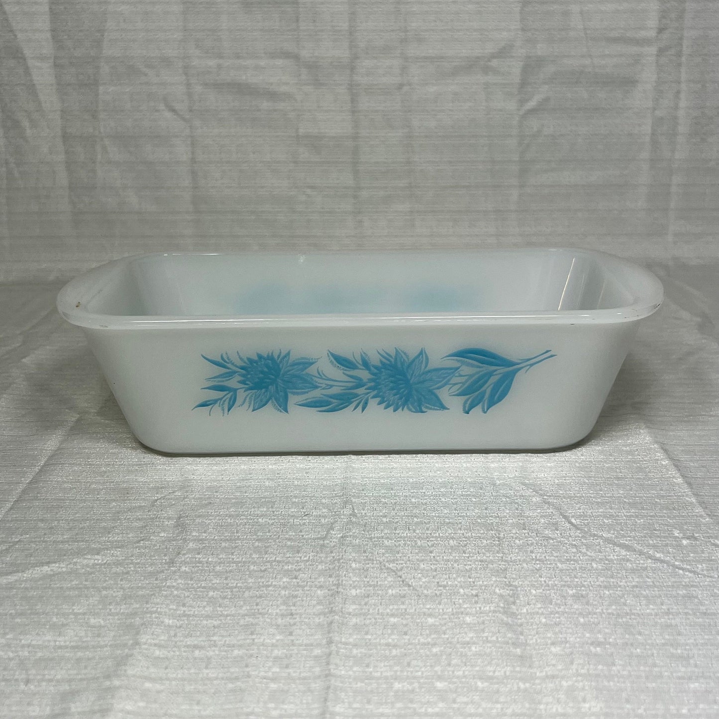 Vintage Glasbake Bread Loaf Pan Turquoise Thistle Milk Glass