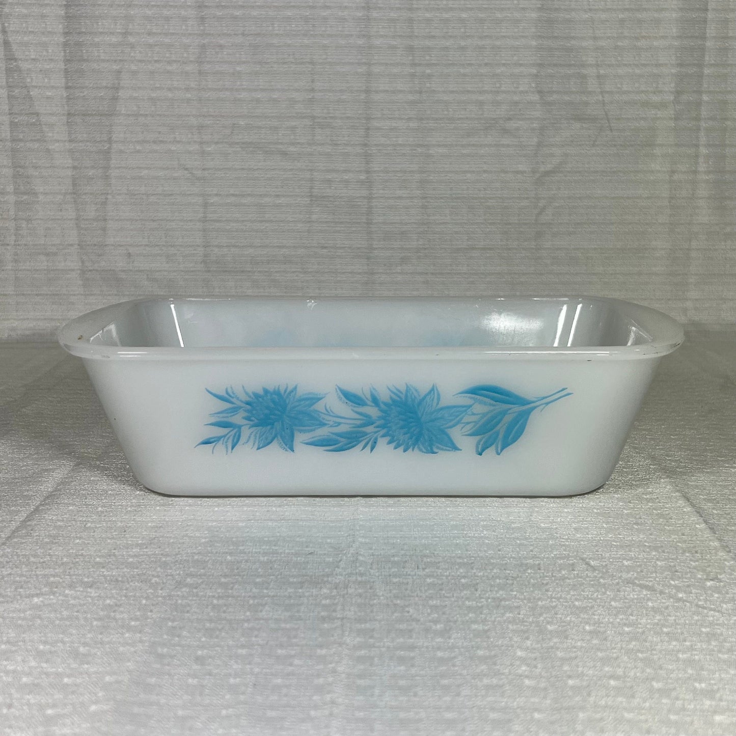 Vintage Glasbake Bread Loaf Pan Turquoise Thistle Milk Glass