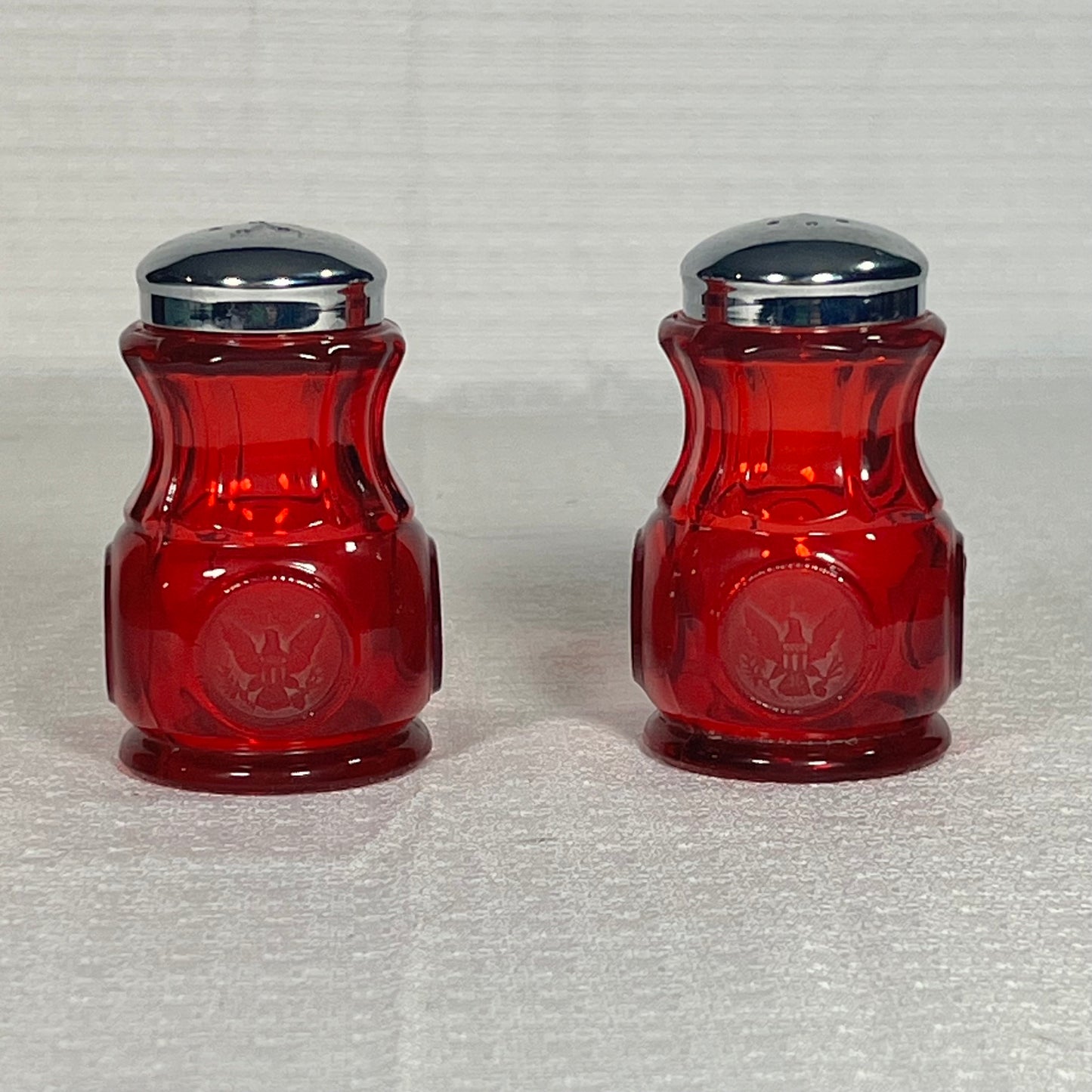 Ruby Coin Glass Salt and Pepper Shakers