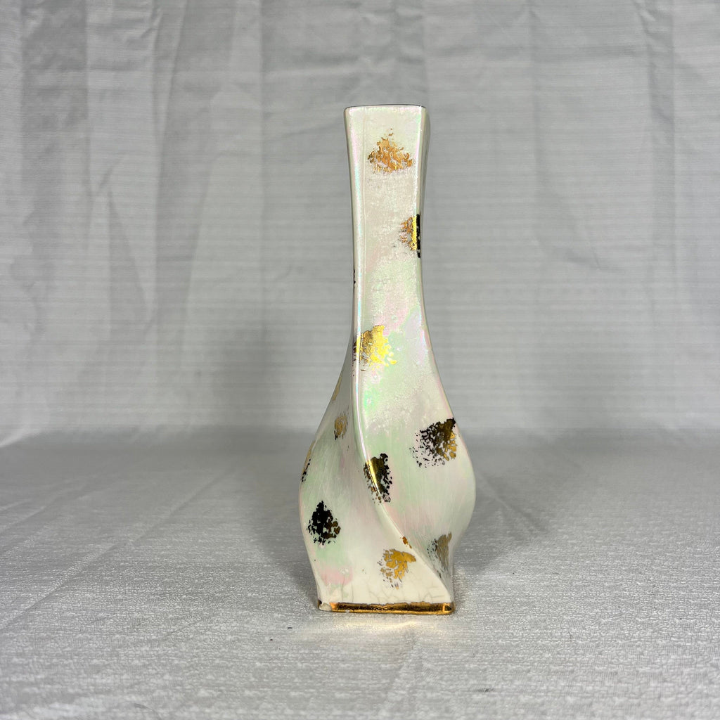 Vintage Gold and Iridescent Pottery Bud Vase
