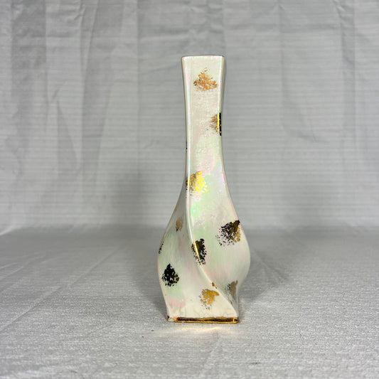 Vintage Gold and Iridescent Pottery Bud Vase