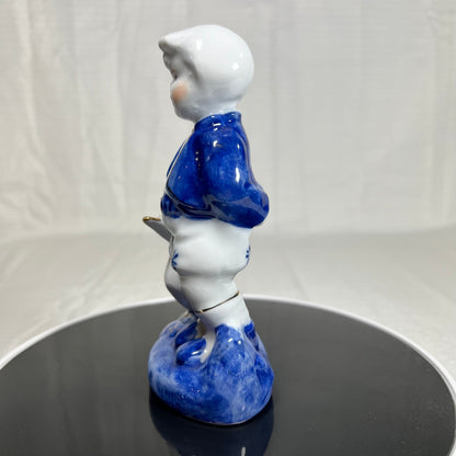 Blue and White Boy and His Goose Figurine