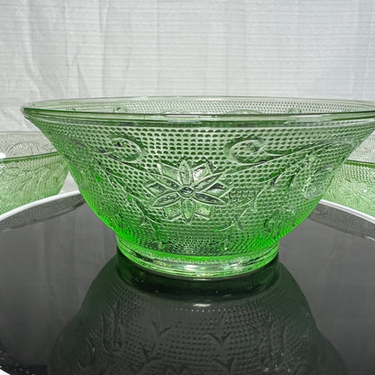 Tiara Indiana Sandwich Glass Chantilly Green 5 1/2” Salad Bowls - Set of 4