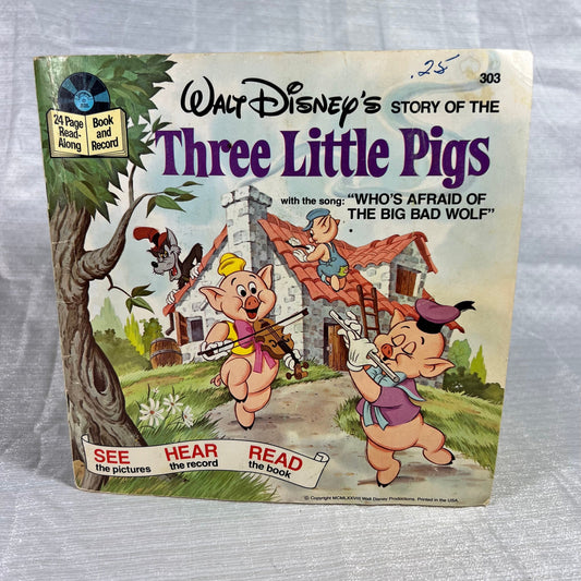 Walt Disney’s Story of The Three Little Pigs Record and Read-Along Book - tested - Kids records - vintage vinyl