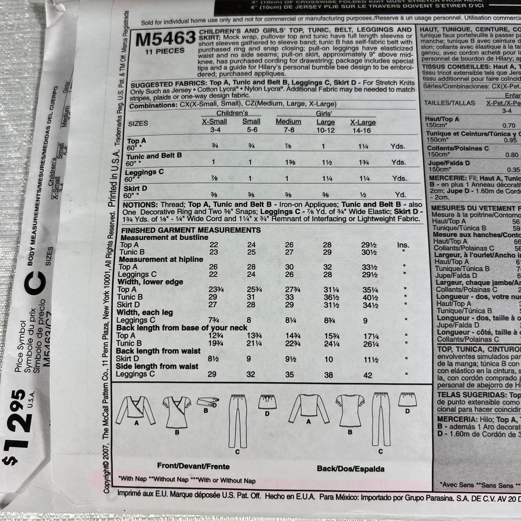 McCall's M5463 Sewing Pattern CZ Med, Large, X-Large - cut, but all sizes available