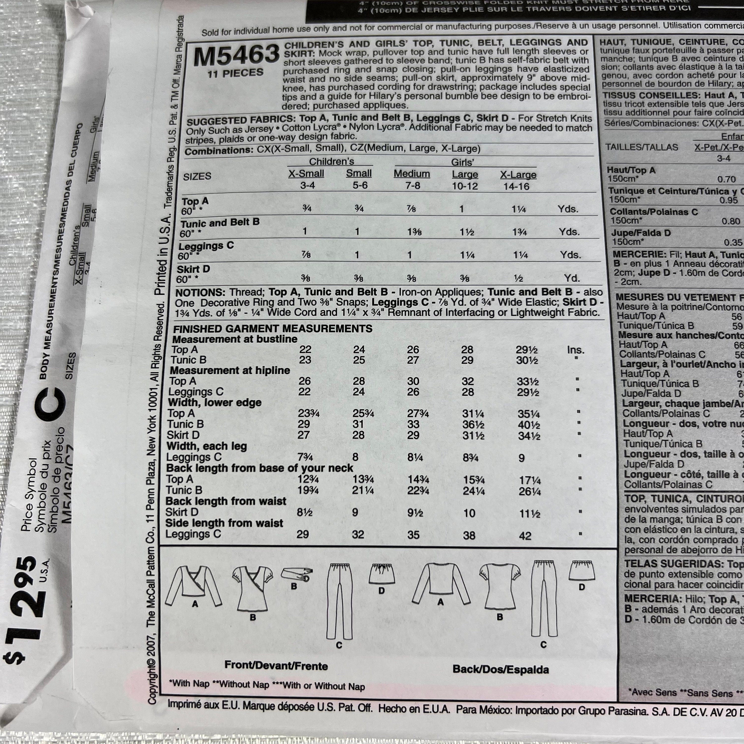 McCall's M5463 Sewing Pattern CZ Med, Large, X-Large - cut, but all sizes available