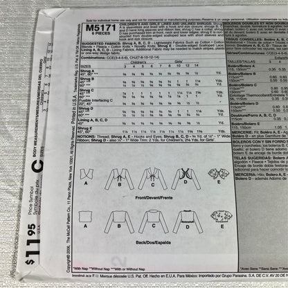 McCall's M5171 Sewing Pattern CHJ 7, 8, 10, 12, 14 - uncut