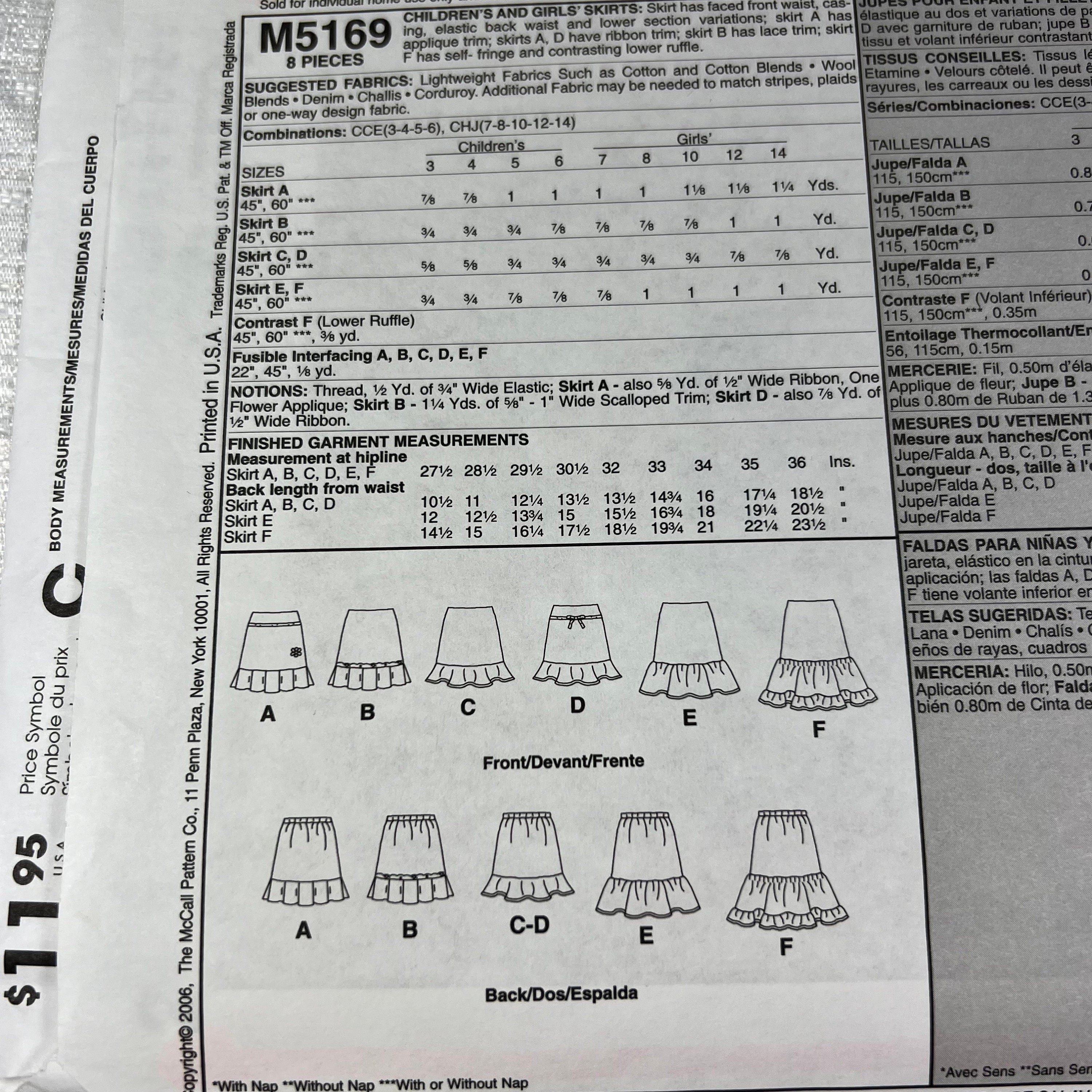 McCall's M5169 Sewing Pattern CHJ 7, 8, 10, 12, 14 - cut, but all sizes available (#2)
