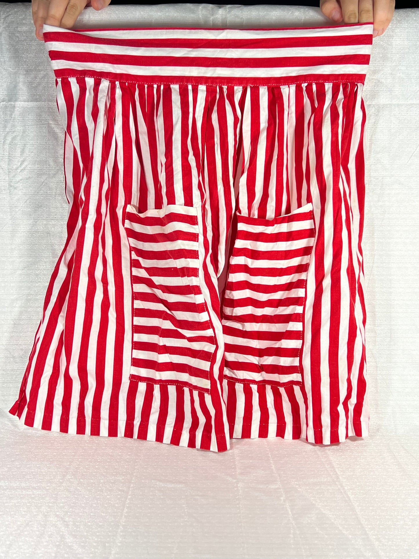 Vintage Red and White Striped Handmade Apron