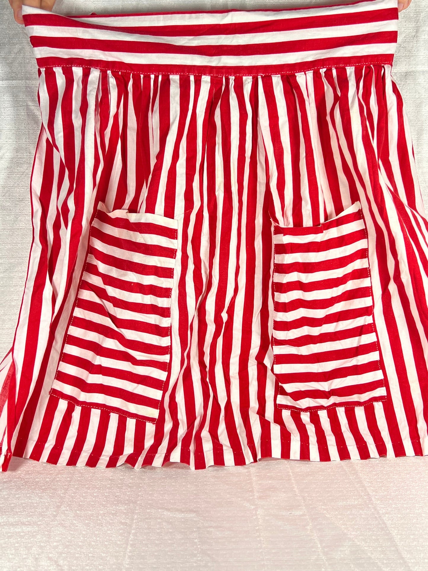 Vintage Red and White Striped Handmade Apron