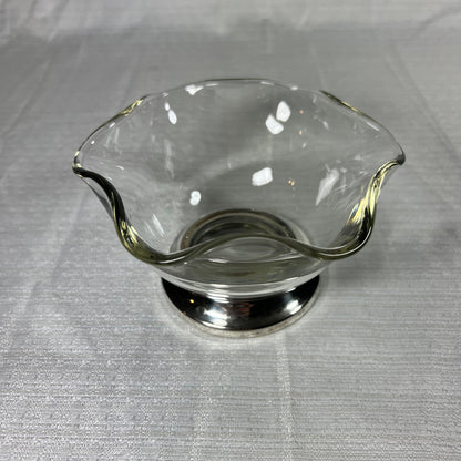 Silver Plated Glass Ruffled Candy Dish - vintage