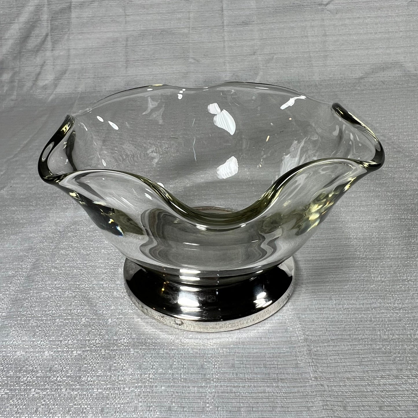 Silver Plated Glass Ruffled Candy Dish - vintage