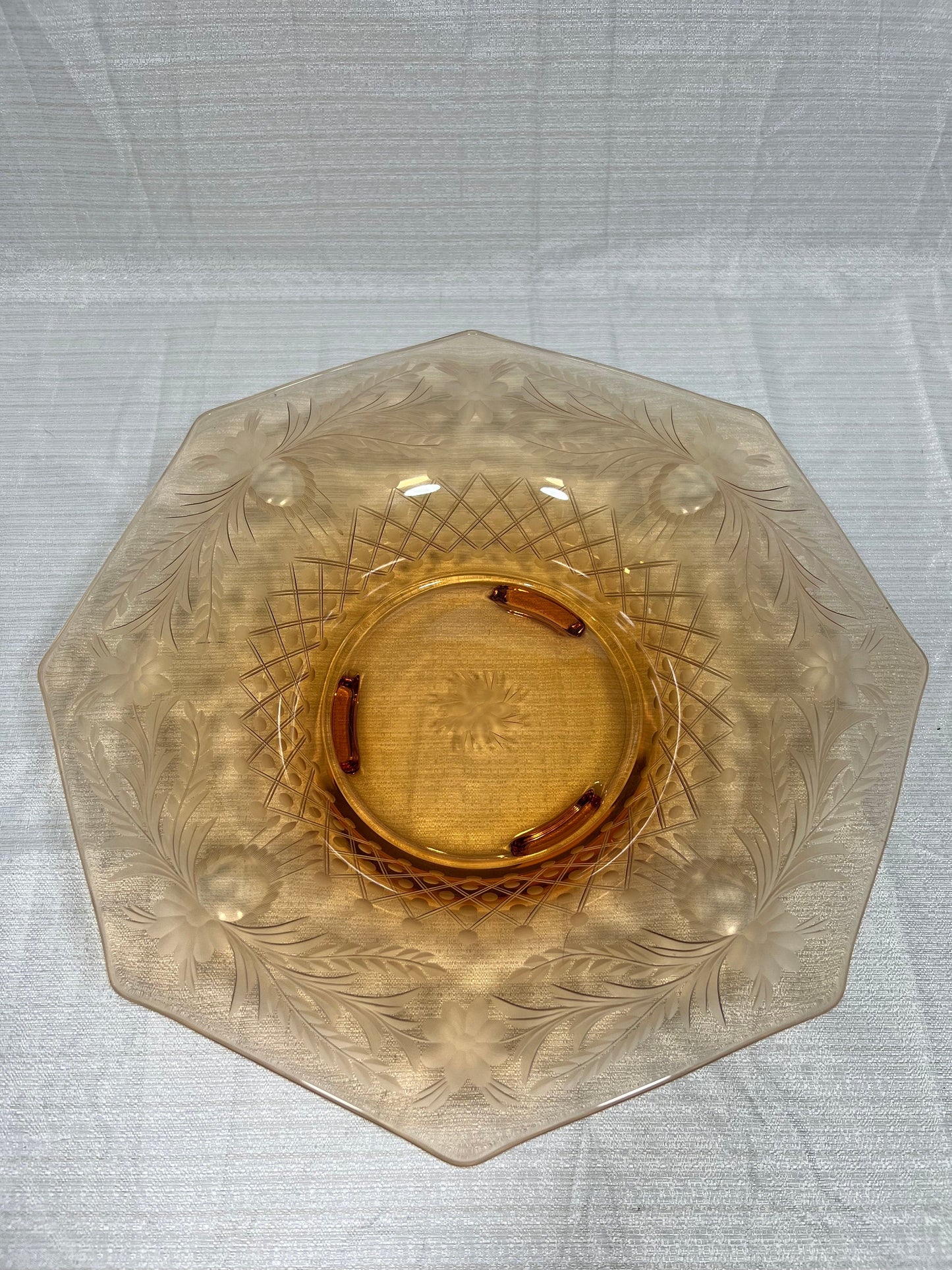 Amber Etched Glass Console Bowl