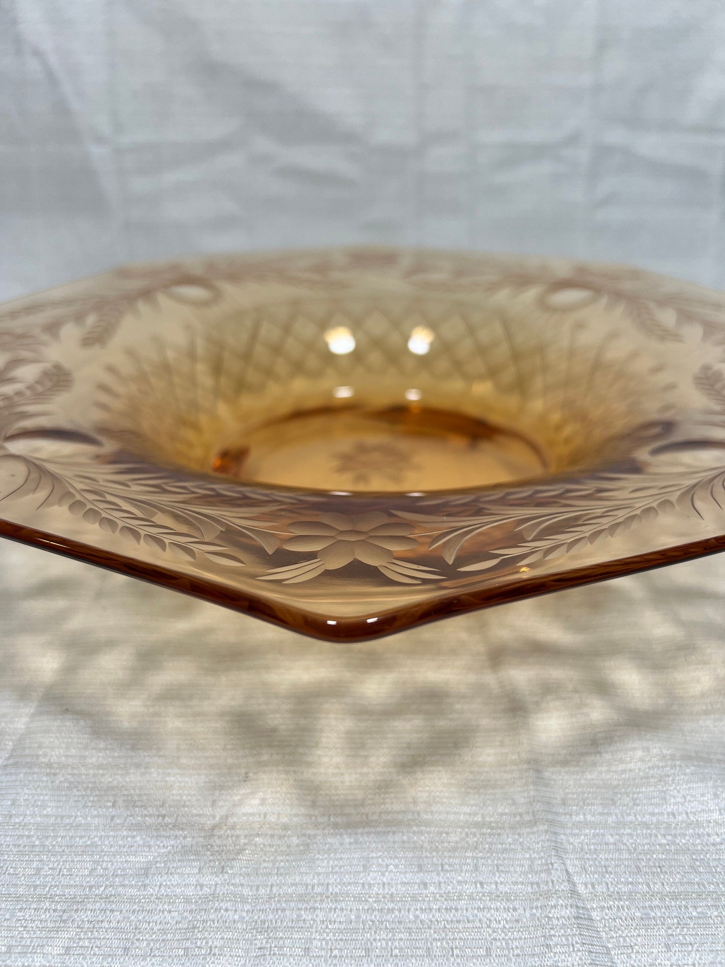 Amber Etched Glass Console Bowl