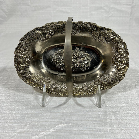 Vintage Silver Plated Raised Flowers Candy Dish Basket