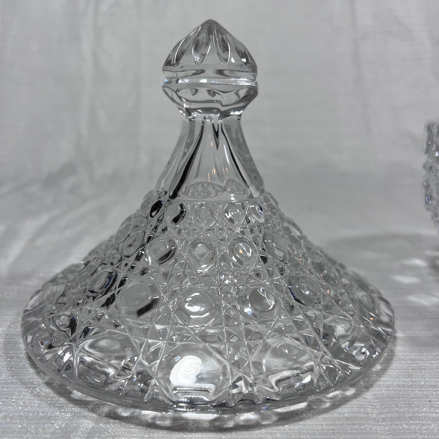 Button and Cane Crystal Candy Dish with Lid