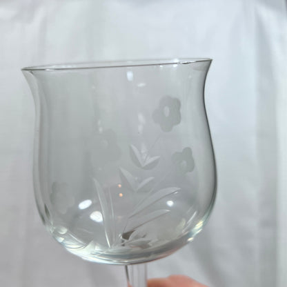 Princess House Vintage Floral Etched Wine Glasses - set of four (some small chips)