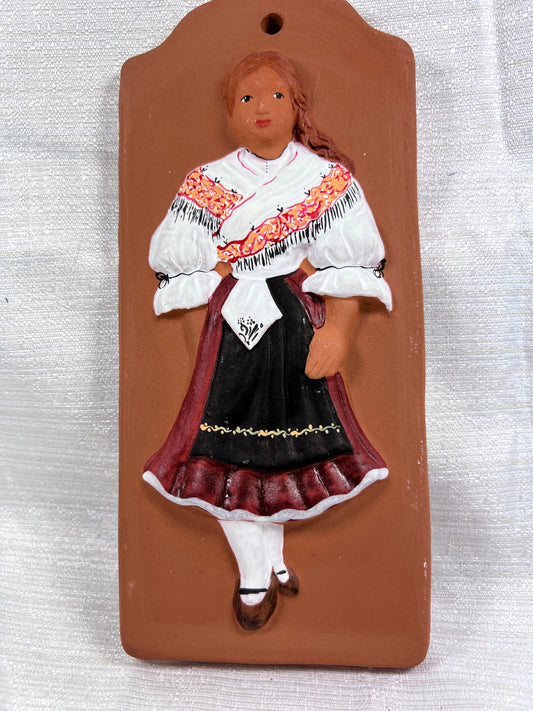 Terracotta Folk Art Young Woman Wall Hanging