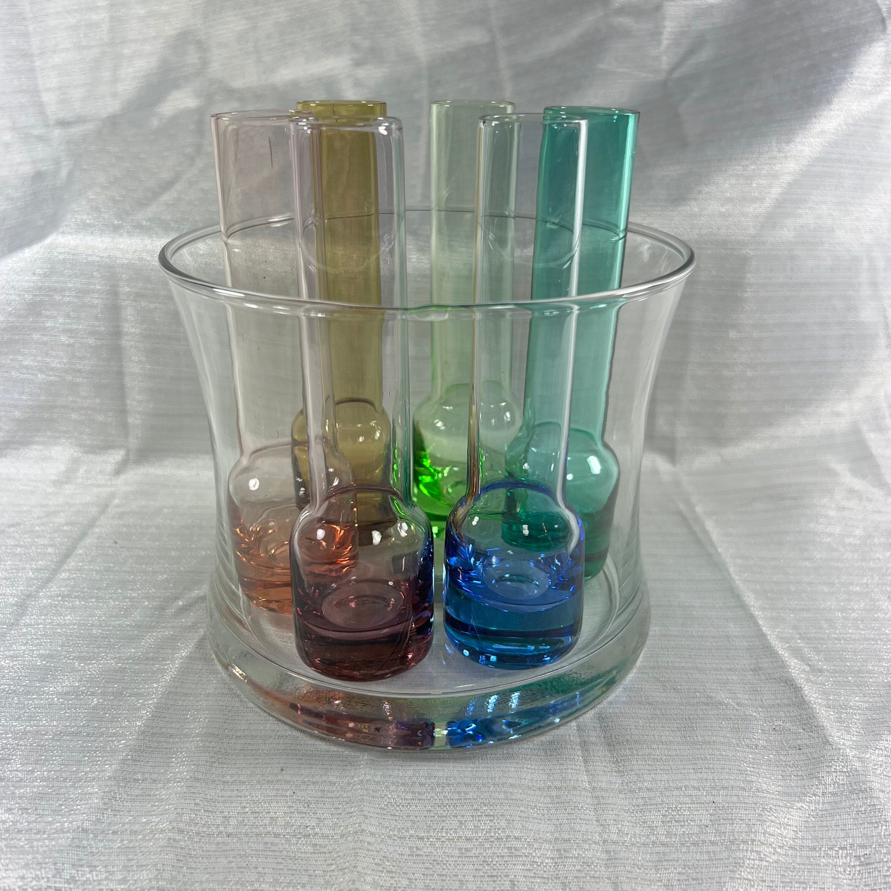 Vintage 7 Piece Colorful Circleware Vodka Shot Glasses with Bucket