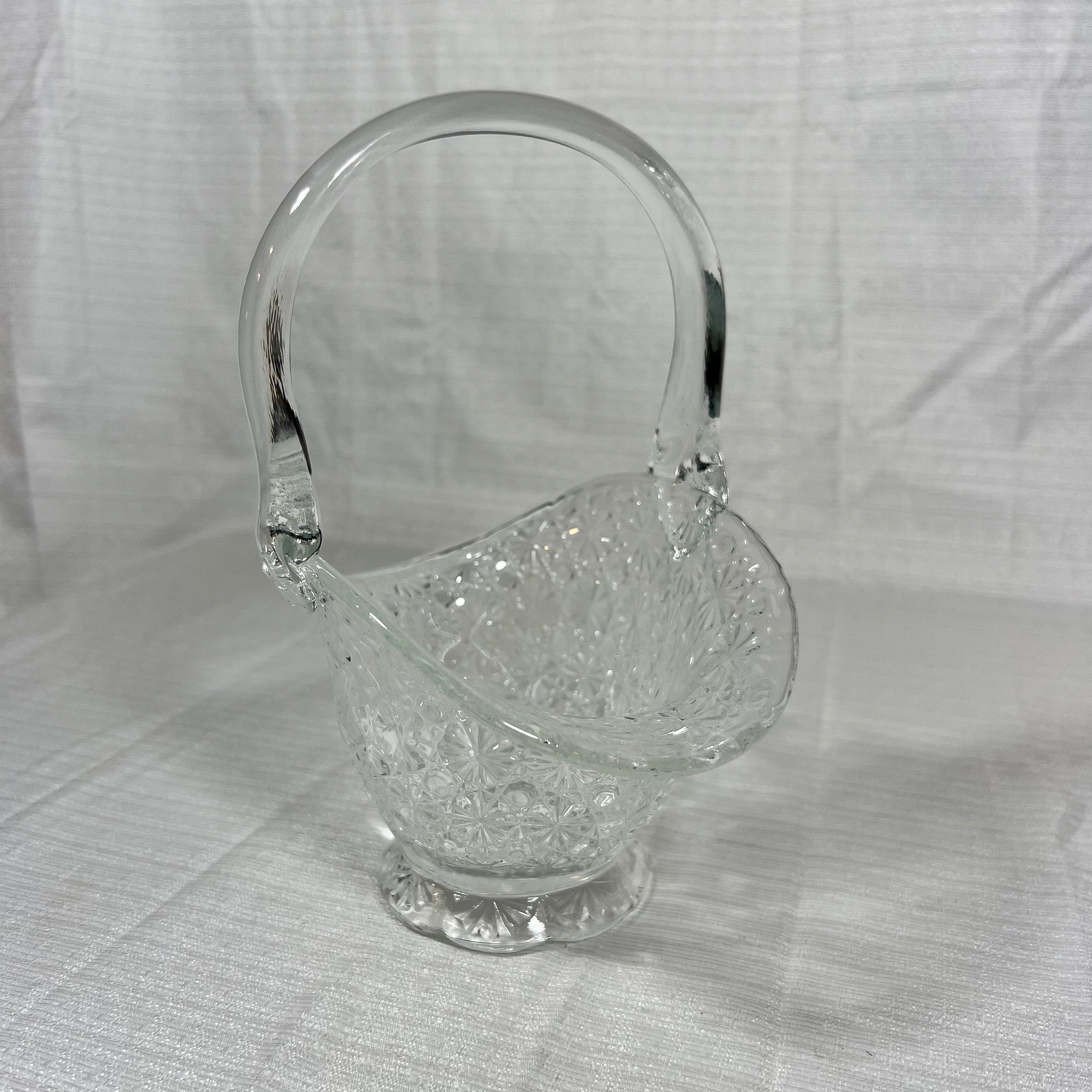Vintage L.E. Smith Glass Button and Daisy Basket - Small chip and some flea bites on bottom