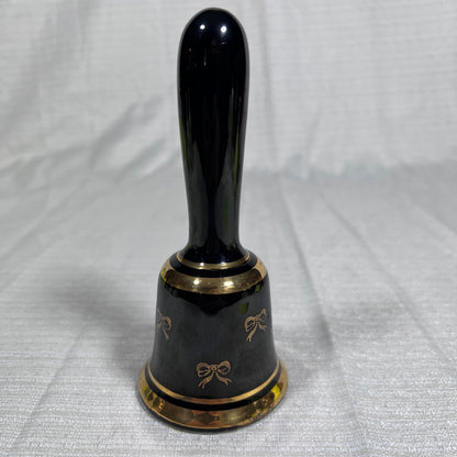 Vintage Black and Gold Bow Pattern Ceramic Bell