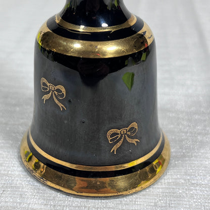 Vintage Black and Gold Bow Pattern Ceramic Bell